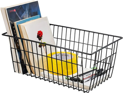 15.2" Metal Wire Baskets for Organizing 6 Pack, Household Pantry Storage Freezer Organizer Bins with Handles, Freezer Baskets for Upright Freezer, Refrigerators, Kitchen Cabinets, White