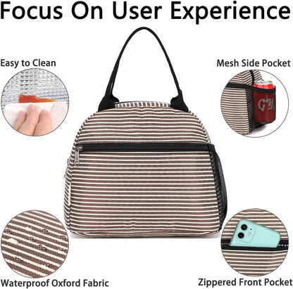 GYEUKHAM Lunch Bag Women, Lunch Box for Adult Men Kids Girls, Small Cute Lunchbox Tote Large Capacity Insulated Lunch Container Cooler for Work School Picnic Travel, Black White Stripes