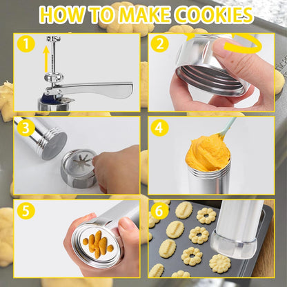 Cookie Press Gun Kit, 20 Discs & 4 Icing Tips, Stainless Steel