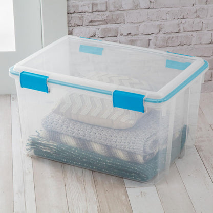 Sterilite 80 Qt Gasket Box, Stackable Storage Bin with Latching Lid and Tight Seal, Plastic Container to Organize Basement, Clear Base and Lid, 1-Pack