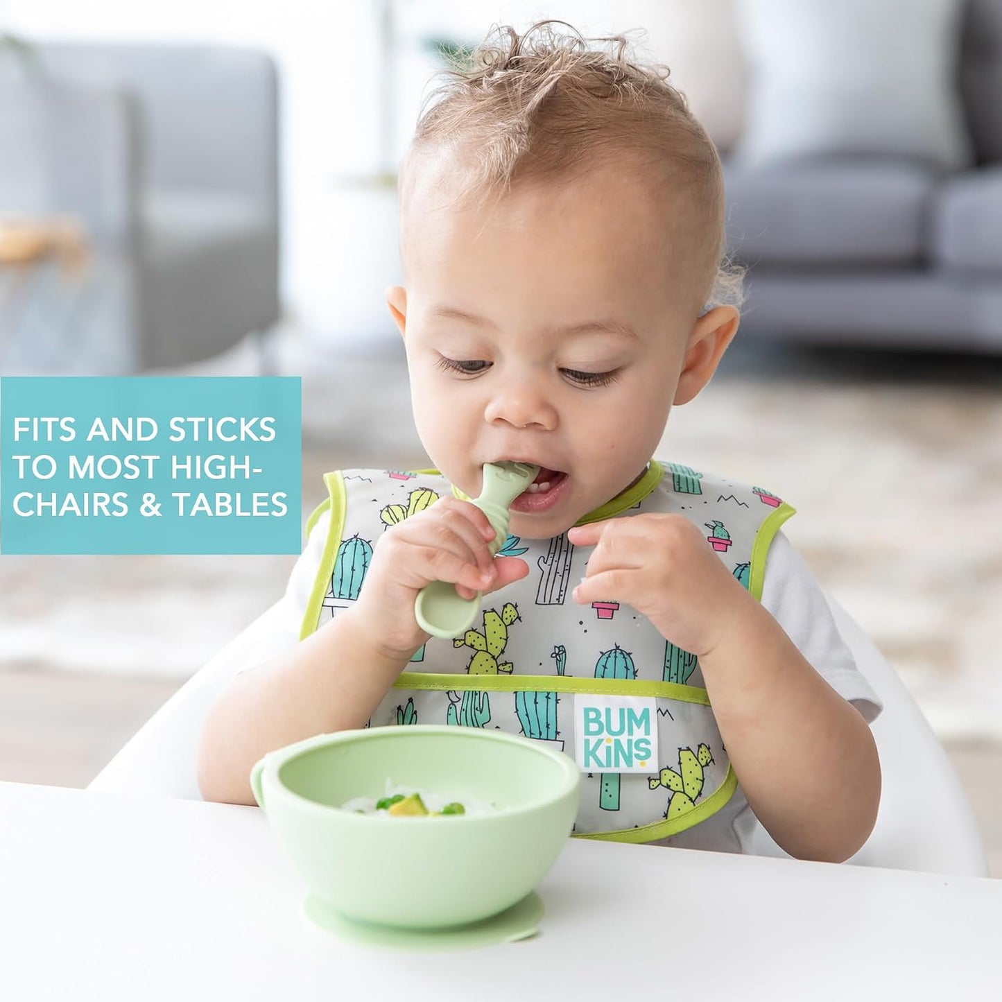 Bumkins Baby Bowl, Silicone Feeding Set with Suction for Baby and Toddler, Includes Spoon and Lid, First Feeding Set, Training Essentials for Baby Led Weaning for Babies 4 Months Up, Sage