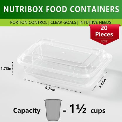 [20 value pack single one compartment 12oz MINI Meal Prep Food Storage Containers - BPA Free Reusable Lunch bento Box with Lids - Spill proof, Microwave, Dishwasher and Freezer Safe