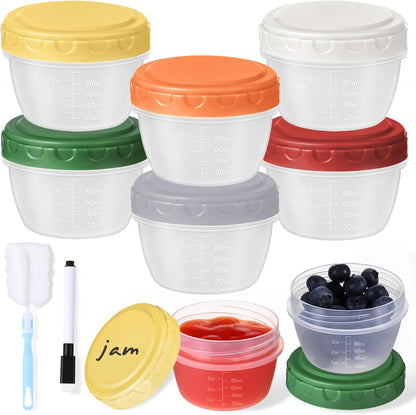 6pcs 10 oz Small Plastic Containers with Lids, Salad Dressing Container Reusable Small Food Storage Containers for Meal Prep, Leakproof, Microwave Dishwasher Freezer Safe, BPA-Free