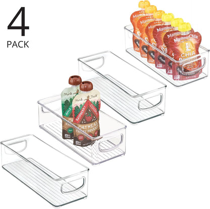 mDesign Deep Plastic Kitchen Storage Organizer Container Bin for Pantry, Cabinet, Cupboard, Shelves, Fridge, or Freezer - Holds Dry Goods, Sauces, Condiments, Drinks, Ligne Collection, 4 Pack, Clear