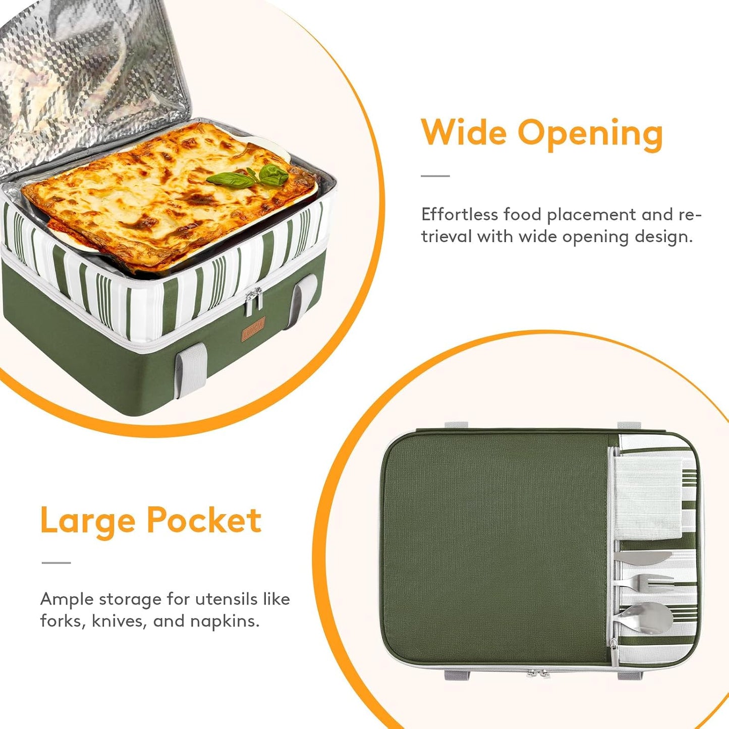 LUNCIA Insulated Single Decker Casserole Carrier, Lasagna Lugger Tote Keeps Food Hot or Cold, Thermal Lunch Bag for Potluck Parties, Picnic and Cookouts, Fits 9" x 13" Baking Dish, Black