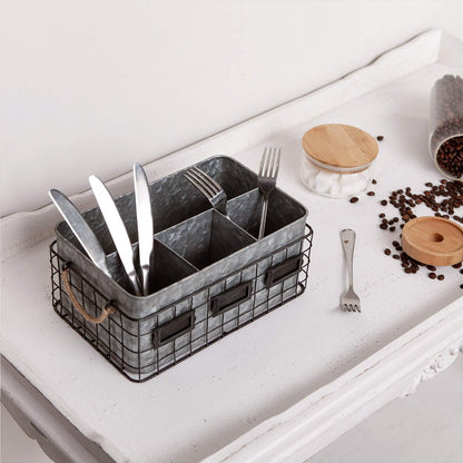 NIKKY HOME Farmhouse Utensil Caddy for Parties, Flatware Holder for Countertop, Rustic Metal Silverware Cutlery Caddy for Kitchen, Dining, Outdoors, Picnics, Parties - White