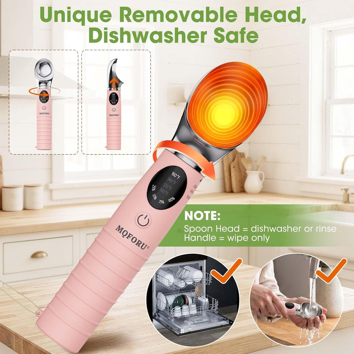 Heated Ice Cream Scoop with Removable Head – Dishwasher Safe