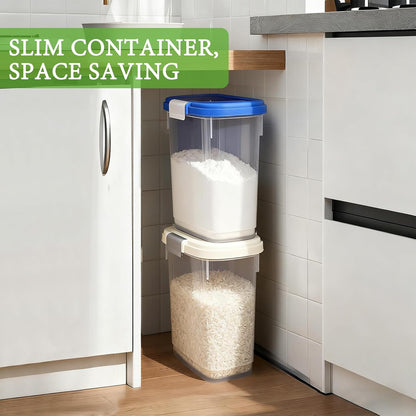 10-15 Lbs Dog Food Storage Container Airtight - Slim Pet Cat Food Container with Lid, Scoop and Cup - Clear Plastic Dry Food Storage Bin for Dogs, Cats, Bird Seeds, Kibble, Pellets, Rice, Flour