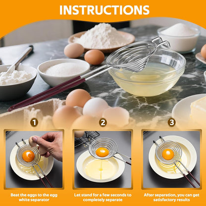 Egg Separator, Stainless Steel Egg Yolk White Separation Tool Long Handle Egg White Separator Tool for Baking, Cooking, and Kitchen Essentials