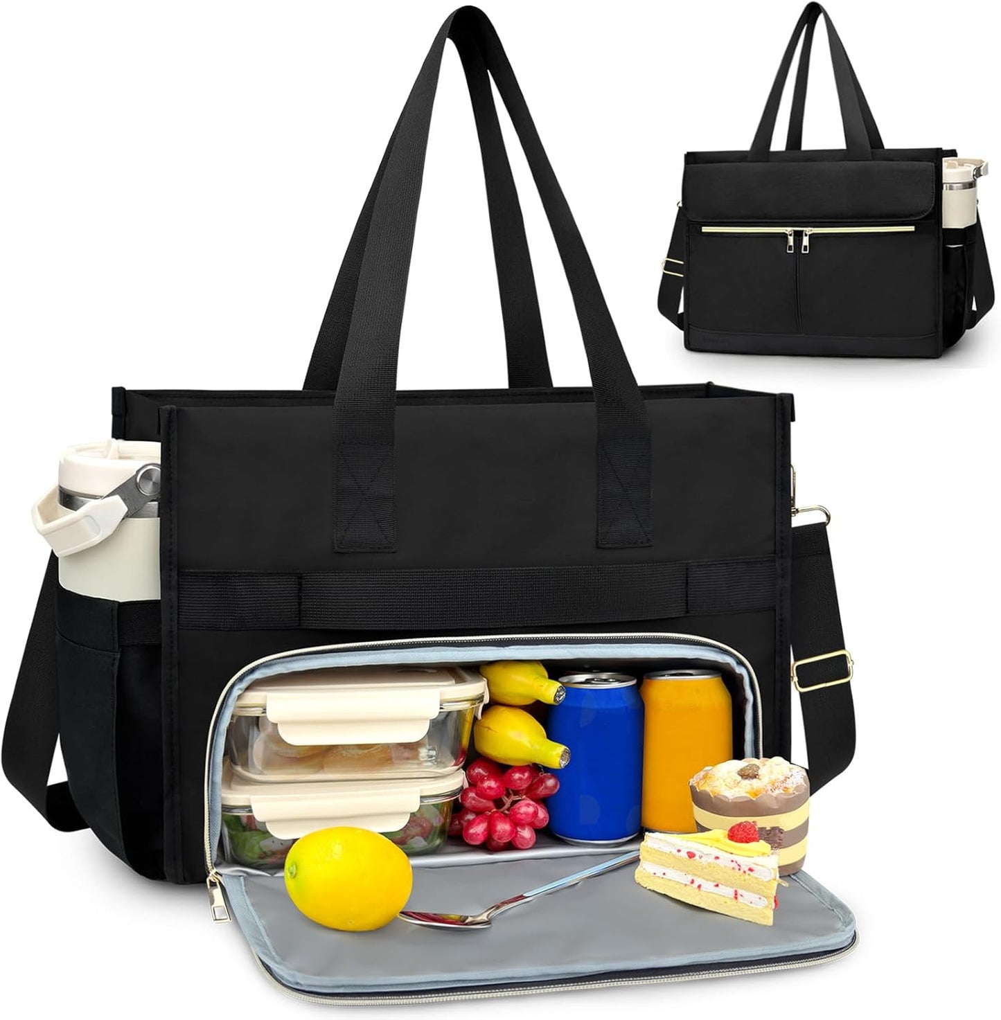 PASMAN Insulated Lunch Bag for Women, 15.6" Laptop Tote with Leakproof Cooler Compartment for Nurse Teacher Work Office and Outdoor