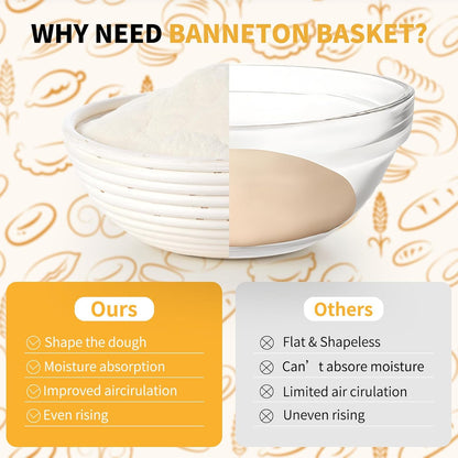 FrutPunch 9 Inch Banneton Bread Proofing Basket Set of 2, with Cloth Lining