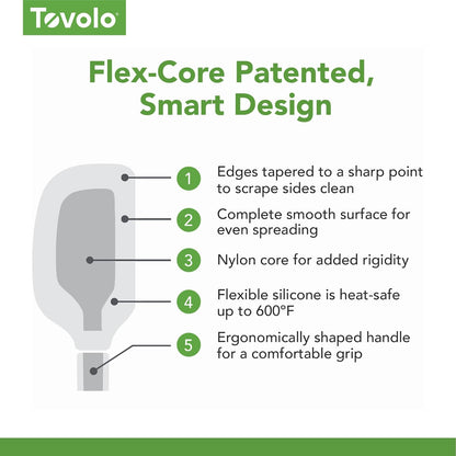 Tovolo Flex Core 5 Piece Silicone Spatula Set Heat Resistant All Silicone Utensils Include Non Stick Spatula Spoonula Jar Scraper, Dishwasher Safe BPA Free Spatulas for Baking Mixing, White