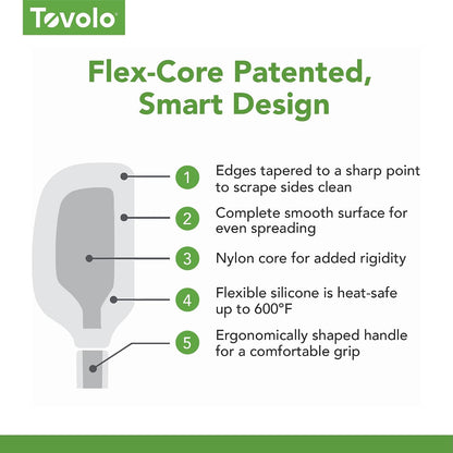 Tovolo Flex Core 5 Piece Silicone Spatula Set Heat Resistant All Silicone Utensils Include Non Stick Spatula Spoonula Jar Scraper, Dishwasher Safe BPA Free Spatulas for Baking Mixing, White
