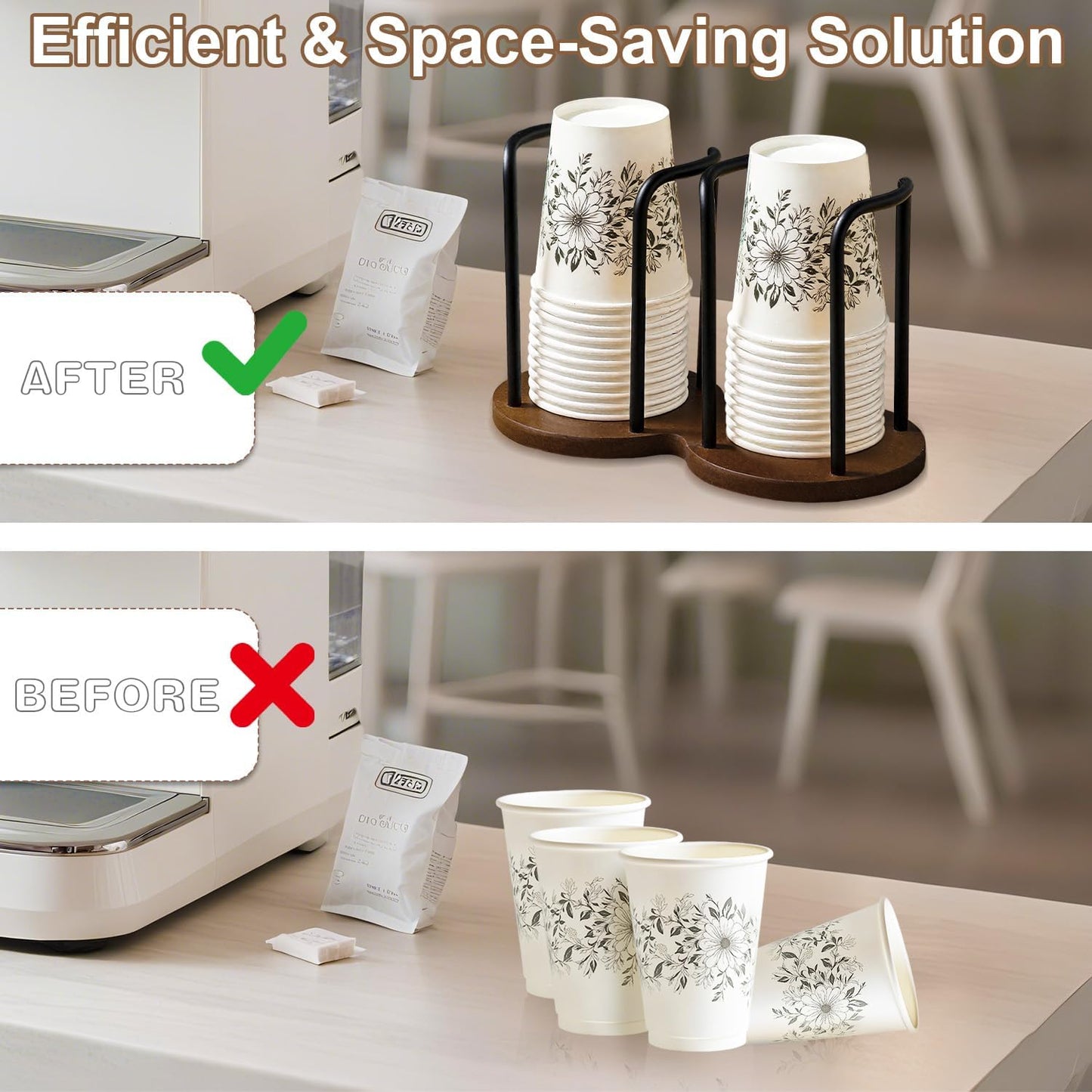 Wood Cup Holder for Cups (Under 3.35in Diameter), Stylish Walnut Disposable Cup Dispenser, Plastic Mouthwash Cup Storage Organizer -Perfect for Office, Kitchen, Gym, School or Cafes
