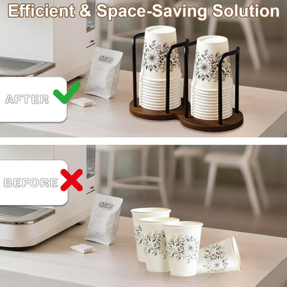Wood Cup Holder for Cups (Under 3.35in Diameter), Stylish Walnut Disposable Cup Dispenser, Plastic Mouthwash Cup Storage Organizer -Perfect for Office, Kitchen, Gym, School or Cafes