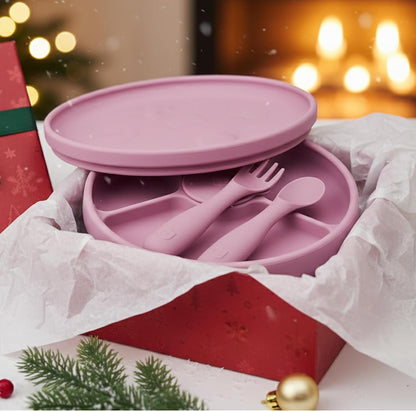 TalkTools Bitsy Silicone Baby Suction Plate with Locking Lid – Divided Plate for Toddlers Learning to Self-Feed – Non-Slip, BPA-Free, Microwave + Dishwasher Safe Baby Mealtime Plate(Pink).