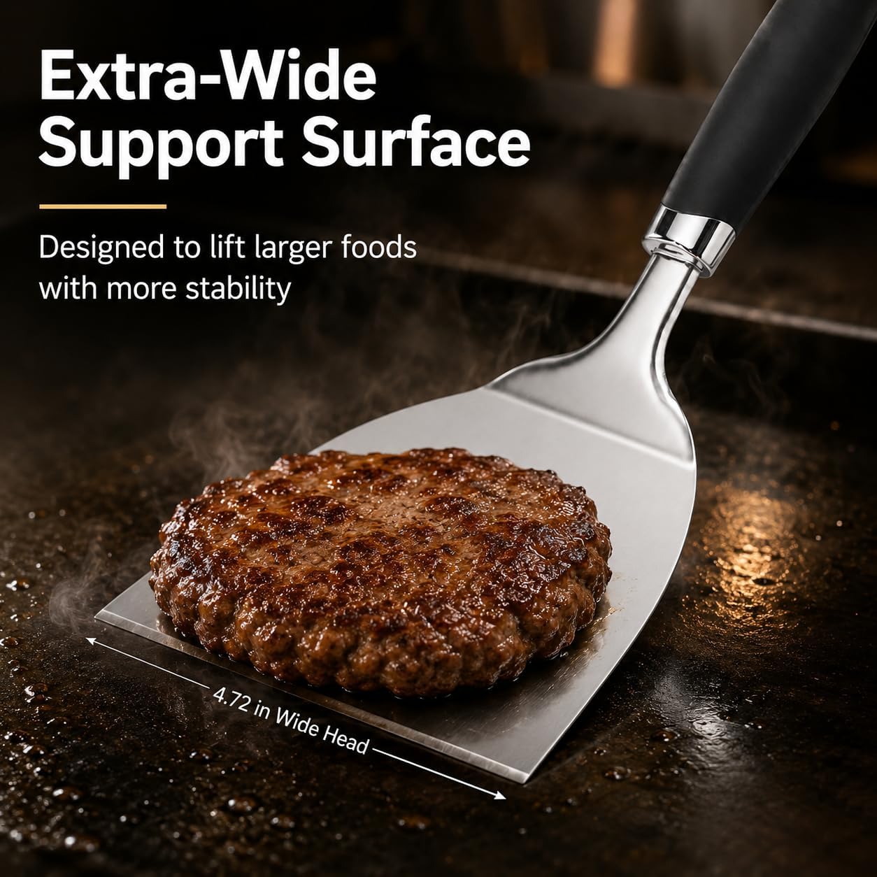 304 Stainless Steel Fish Spatula, Thin Flexible Slotted Turner | Non-Slip Ergonomic Handle, Metal Spatula for Fish, Eggs, Burgers, Cast Iron & Griddle, Black