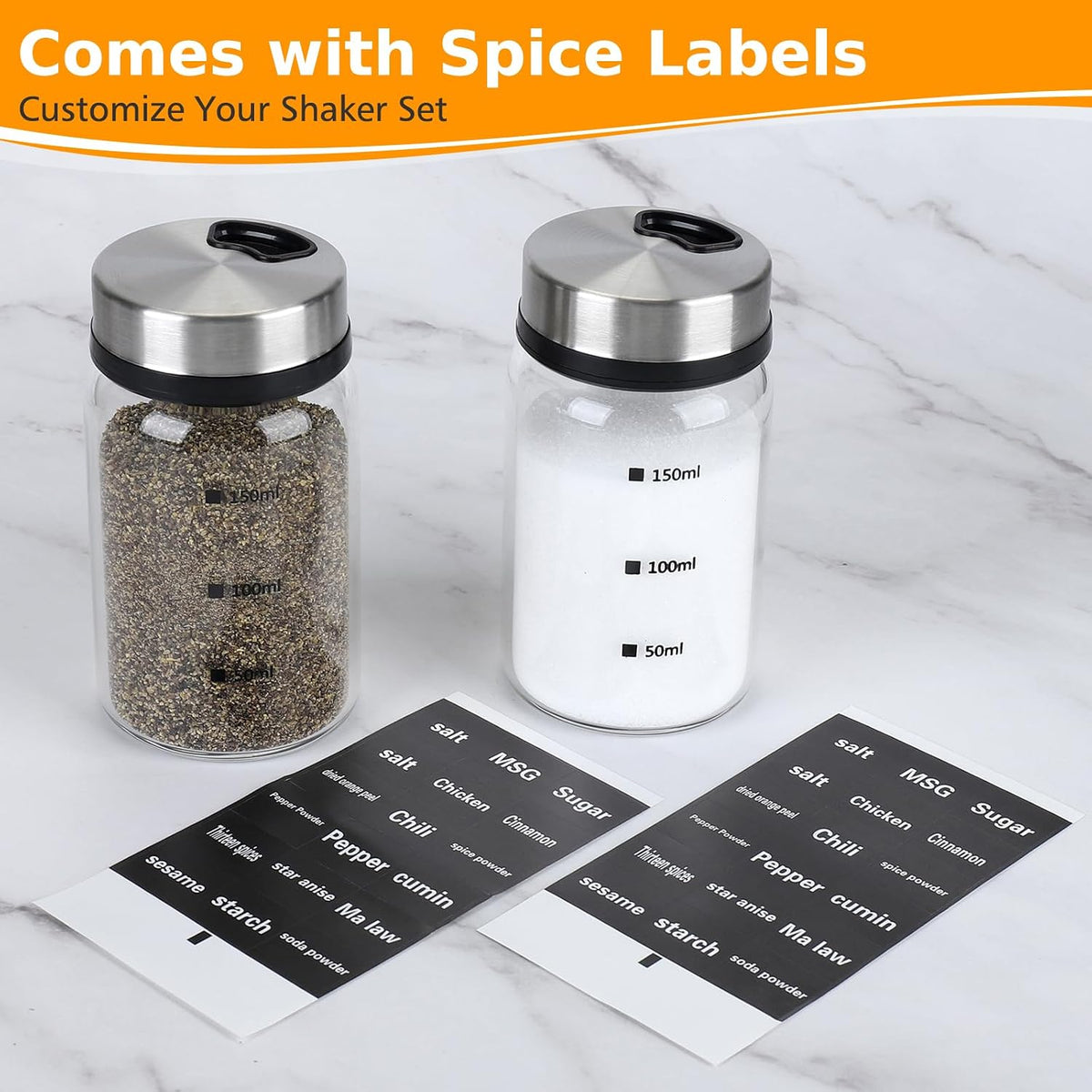 Accmor Salt Pepper Shakers with Adjustable Holes, Glass Spice Shaker Seasoning Cans for Kitchen, Home Restaurant Farmhouse BBQ Camping