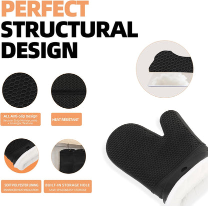 Yutat Silicone Oven Mitts - Oven Mitts and Pot Holders Sets Made of Non-Slip & BPA-Free Silicone, High Heat Resistant 500 Degrees, Perfect for Kitchen Cooking Baking BBQ, Peak Green