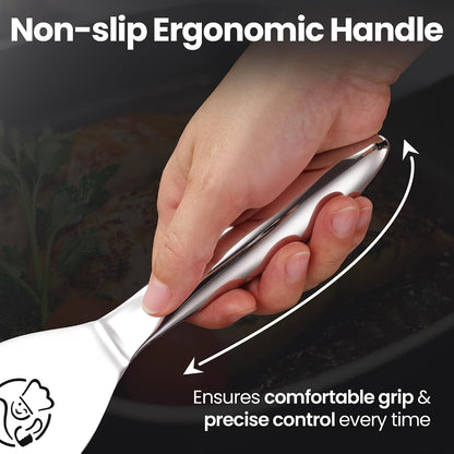 Gourmet Easy Fish Spatula Set, Ultra-Thin Edge for Easy Turning & Flipping | Stainless Steel, Kids Friendly, Ergonomic Non-Slip Grip for Secure Control, Versatile Use, Dishwasher Safe, 5-Year Warranty
