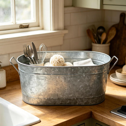 Hosley Galvanized Carry All Kitchen Utensil Caddy Serve Ware 13 Inch Long. Ideal for Floral Arrangements Party Garden Patio. O4