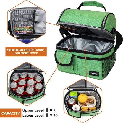 opux Insulated Lunch Bag Women Men, Dual Compartment Leakproof Lunch Box Adults Kids, Double Decker Meal Prep Bento Lunch Cooler Tote with Shoulder Strap for Work Office School Travel, Floral Purple