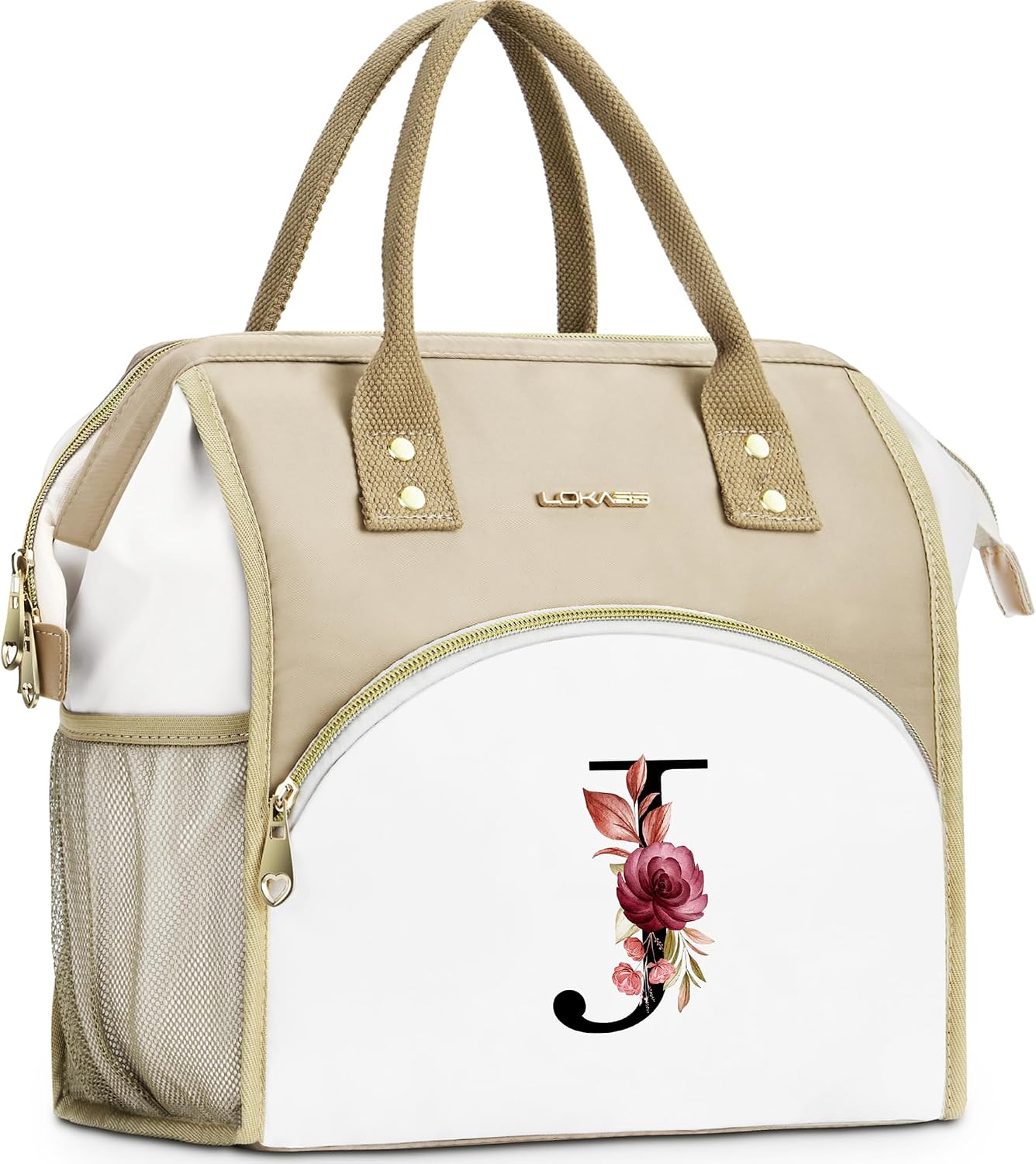 Initial Lunch Bag Women, Cooler Insulated Lunch Bag for Girls, Large Adult Leakproof Lunch Box for Picnic Work, Personalized Tote Bag, Birthday Gifts/Mothers Day Gifts, Letter K.