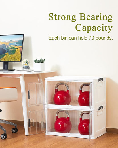 OlarHike 76QT Lockable Storage Bins with Lids - Folding Storage Box with Doors & Wheels, Collapsible Drawers for Home, Dorm, Closets, Office, School, College, Stackable Containers, 4 Pack Cubes