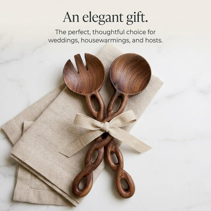 Salt & York 13-Inch Walnut Wood Salad Tongs, Handcrafted Wooden Serving Utensils for Tossing Salad, Pasta, Side Dishes & Entertaining, Farmhouse Kitchen & Cookware, Ideal Wedding and Housewarming Gift