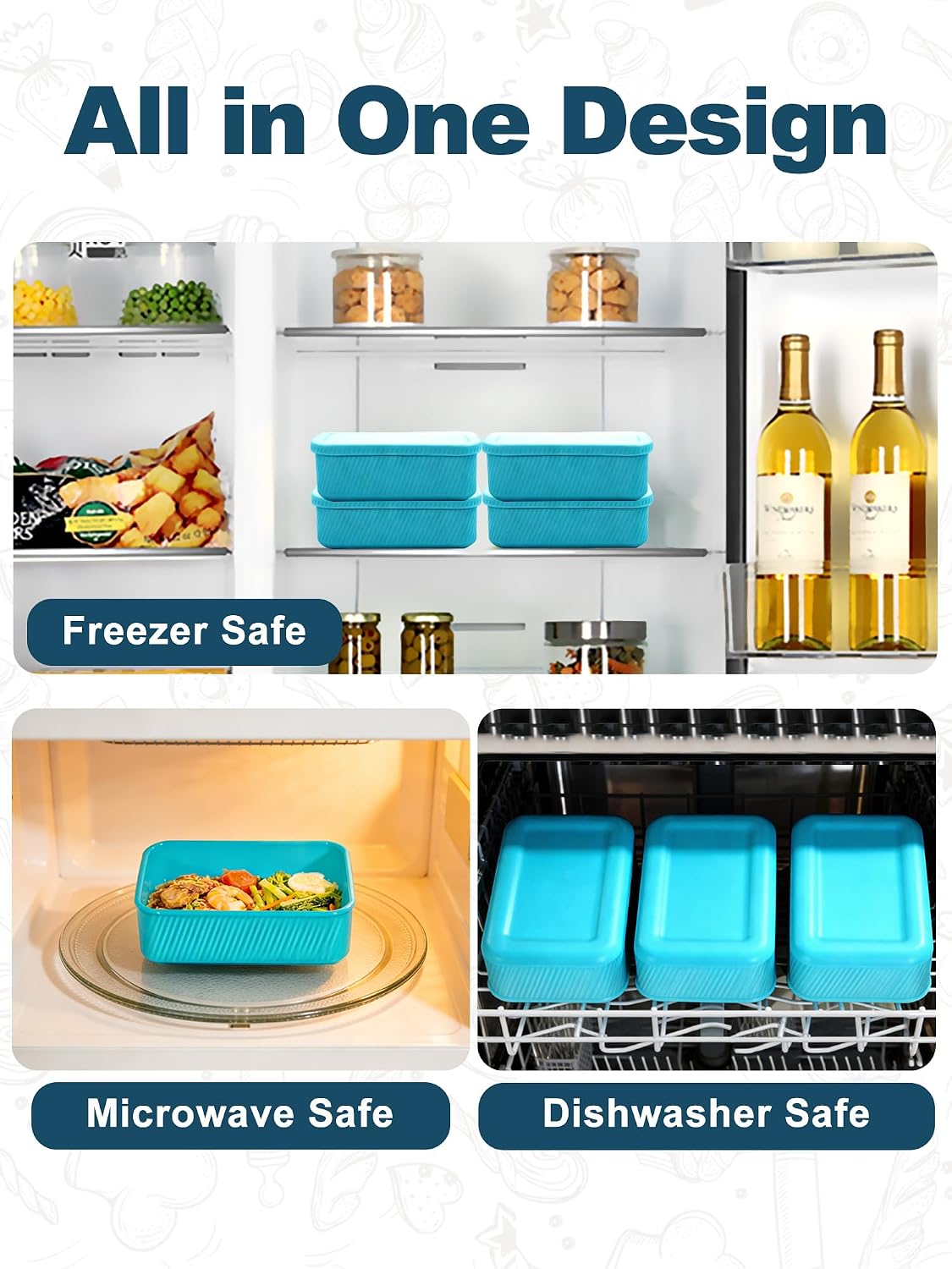 4 PCS 3.5 Cup Silicone Freezer Trays with Lid, Durable Silicone Soup Freezer Molds for Meal Prep and Food Storage, Reusable Freezer Containers for Soups Sauces Stews Curries (Lake Blue)