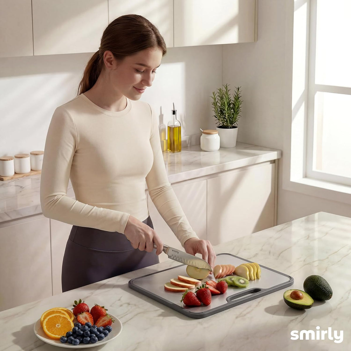 SMIRLY Titanium Cutting Board for Kitchen, Double Sided Chopping Board Set with Holder, Pure Titanium, 3 Pack (Silver)