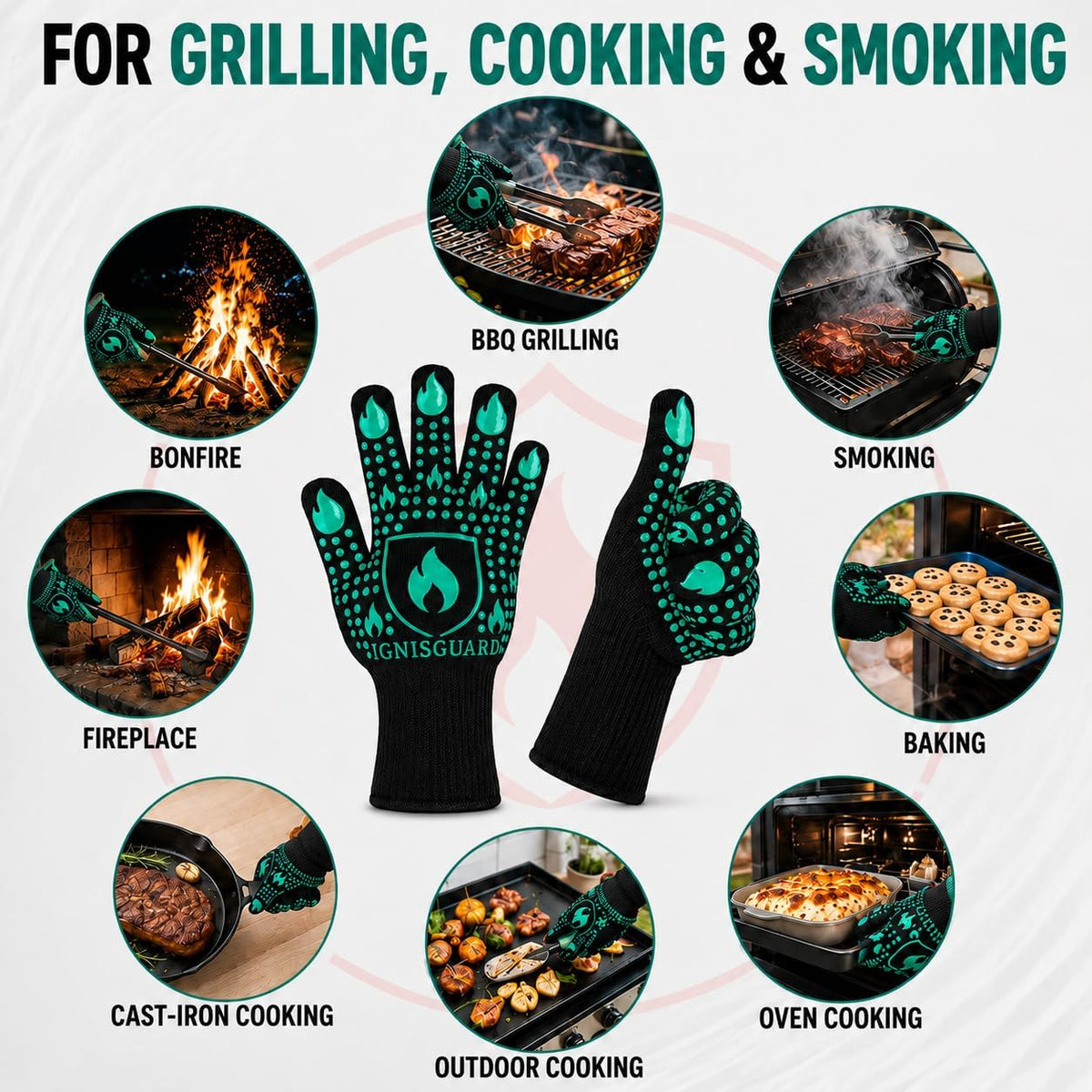 BBQ & Grill Gloves, Oven Gloves Heat Resistant, 1 Pair, Red (L)