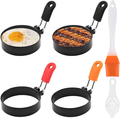 3.5" Nonstick Stainless Steel Egg Rings Set of 4 with Oil Brush&Egg Separator, Round Crumpet Ring Mold for Muffins Pancake Cooking Griddle, Portable Grill Accessories for Indoor Camping Breakfast