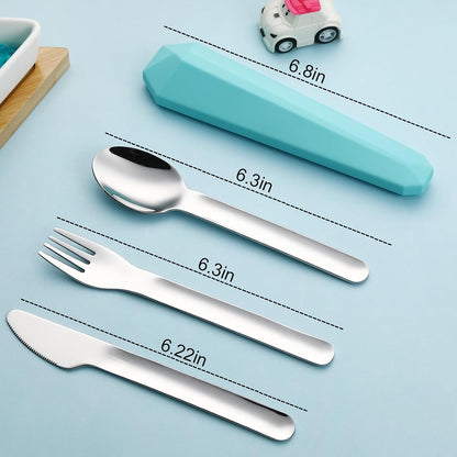 Utensils for Lunch Box Accessories, DEVICO Travel Silverware Set with Case, Camping Flatware Include 18/8 Stainless Steel Knife Fork and Spoon Set, Reusable Portable Cutlery Set for School (Teal)