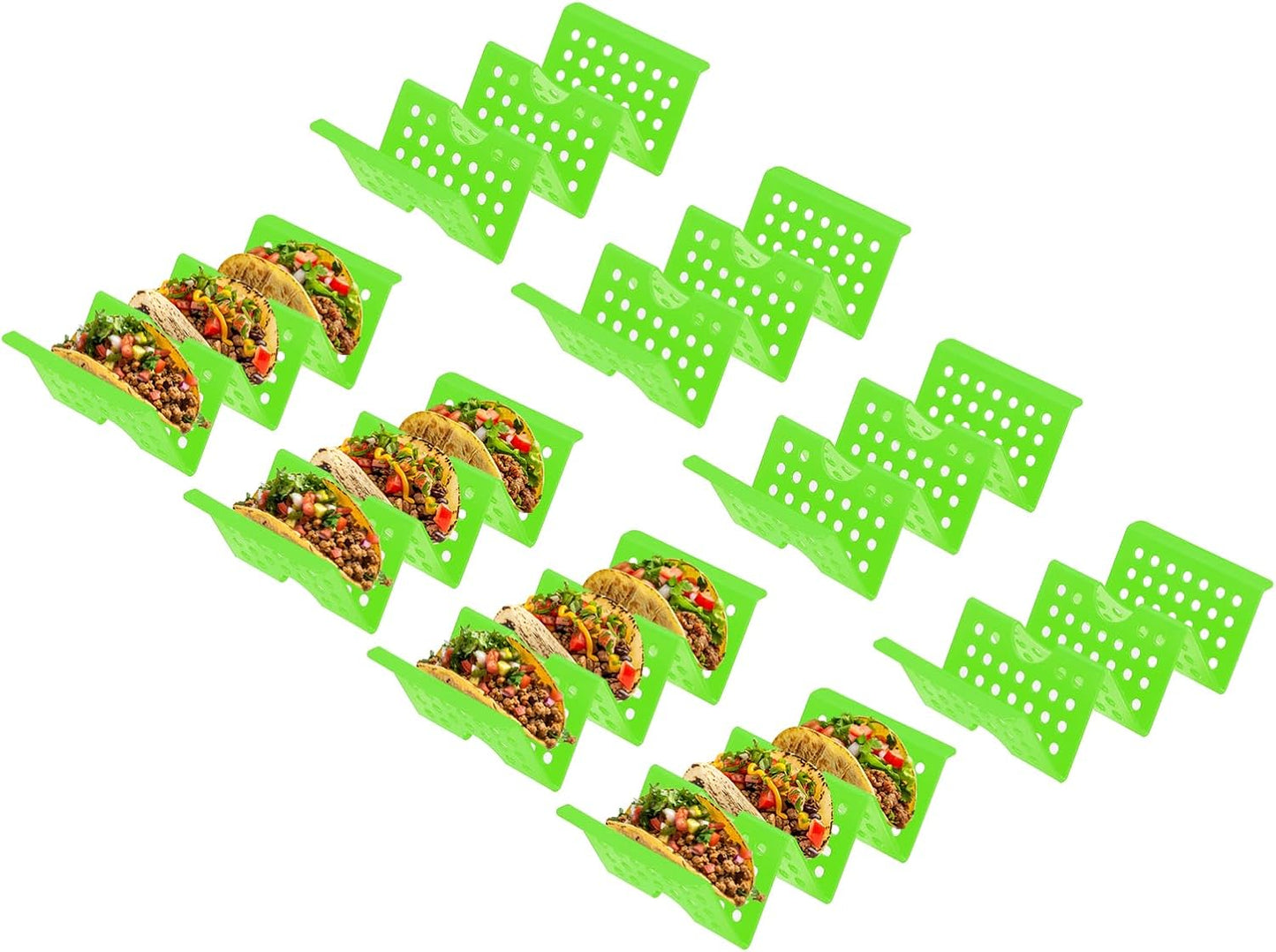 uxcell 8 Pcs Taco Holder Stand, Plastic Taco Plates Hold Up to 3 Tacos, Hollow Carved Taco Shell Holder, Dishwasher Microwave Safe, Pink