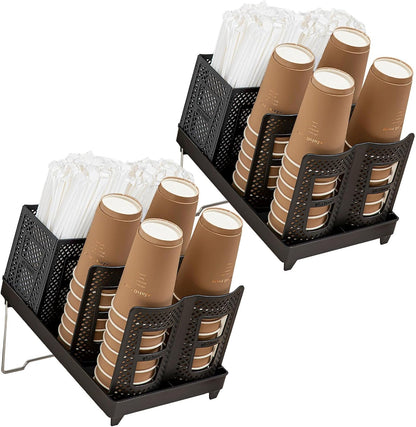 Tirifer Cup and Lid Holder, Disposable Paper Cup Dispenser with Stand, 6 Slots Coffee Cup and Lid Storage Organizer for Coffee Station Bar Office Home Countertop Breakroom Restaurant
