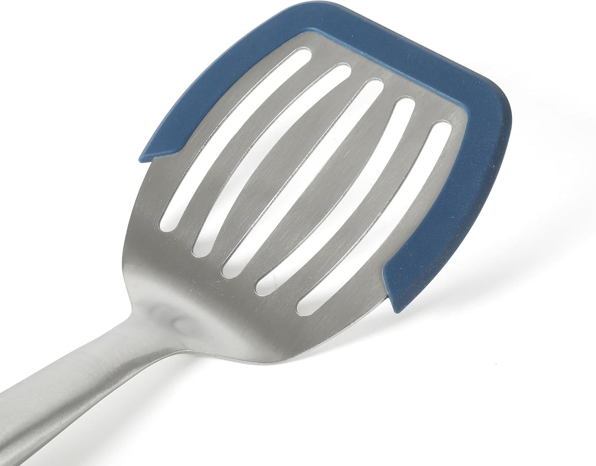 Calphalon Slotted Turner, Kitchen Flipping Spatula, Slotted Spatula, Stainless Steel Turner with Silicone Heat Resistance Handle, Nonstick-Safe Spatula for Draining and Flipping (Navy)