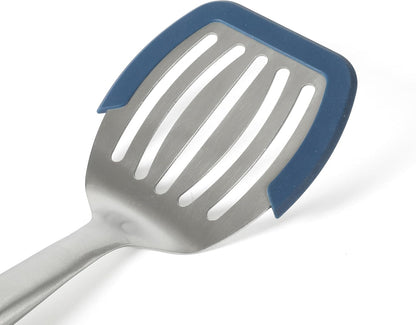 Calphalon Slotted Turner, Kitchen Flipping Spatula, Slotted Spatula, Stainless Steel Turner with Silicone Heat Resistance Handle, Nonstick-Safe Spatula for Draining and Flipping (Navy)