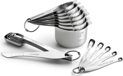 Spring Chef Stainless Steel Measuring Cups and Spoons Set of 14 with Leveler, Nesting Kitchen Metal Measuring Cups and Spoons Set for Dry and Liquid Ingredients, Perfect for Cooking & Baking