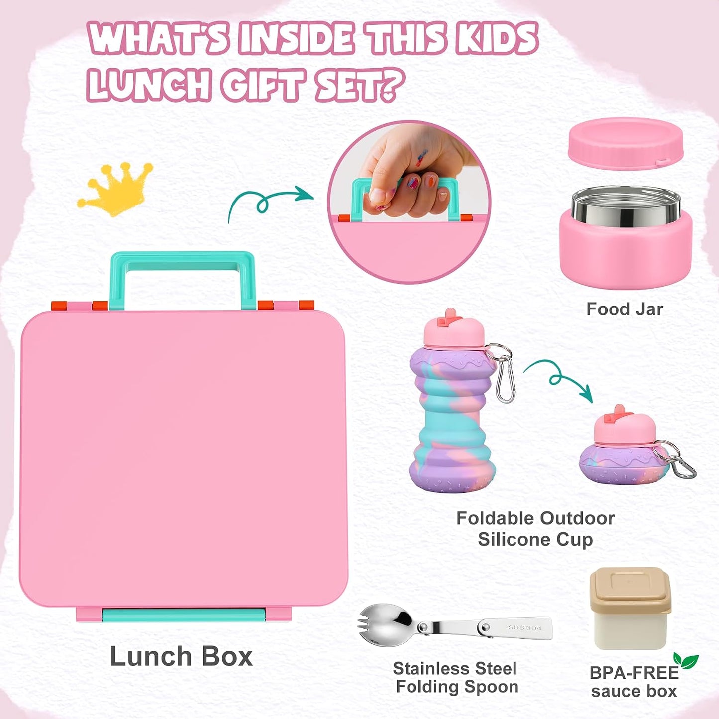Lunch Box Kids, Leak Proof 5 Compartment Bento Box for Kids, 13oz Thermo for Hot Food Kids Lunch Box,Hot Lunch Box for School Travel