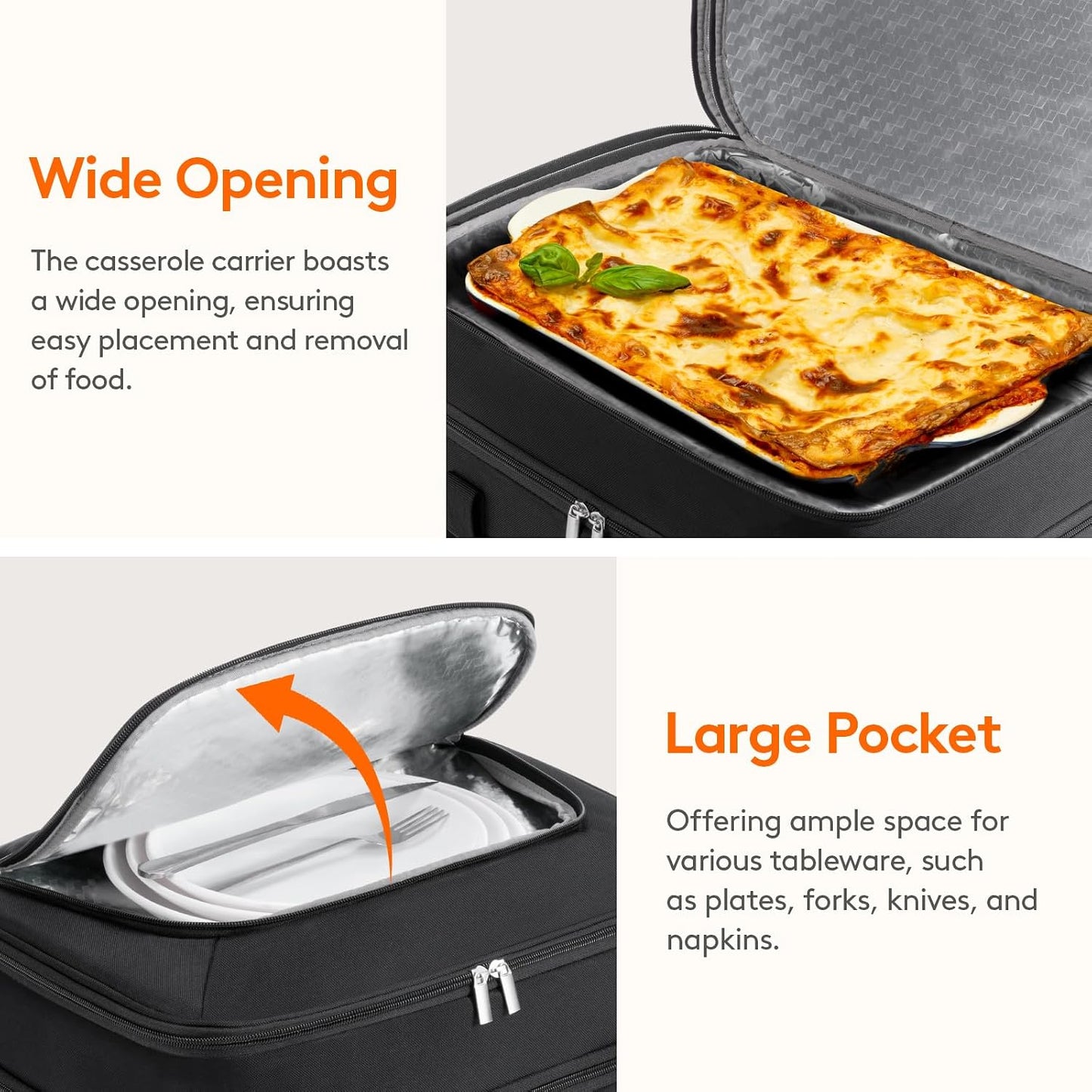 Lifewit Double Decker Casserole Carrier for Hot and Cold Food, Insulated Casserole Dish Carrier Carrying Case with Tool Room, Thermal Bag for Potluck Parties Cookouts Fits 9"×13" Baking Dish, Black