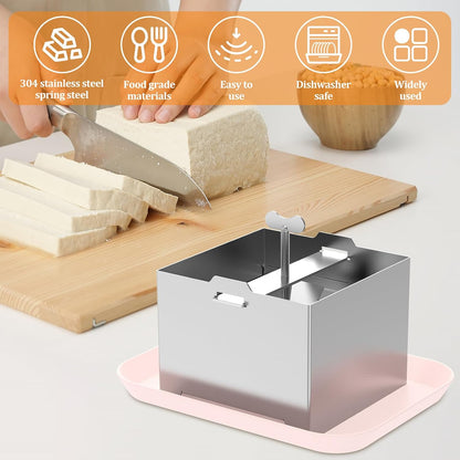 Tofu Press Kit Food Grade 304 Stainless Steel Tofu Maker with Gauze and Drip Tray Detachable and Pressure Adjustable Press Maker for Homemade Cheese yogurt(Large)