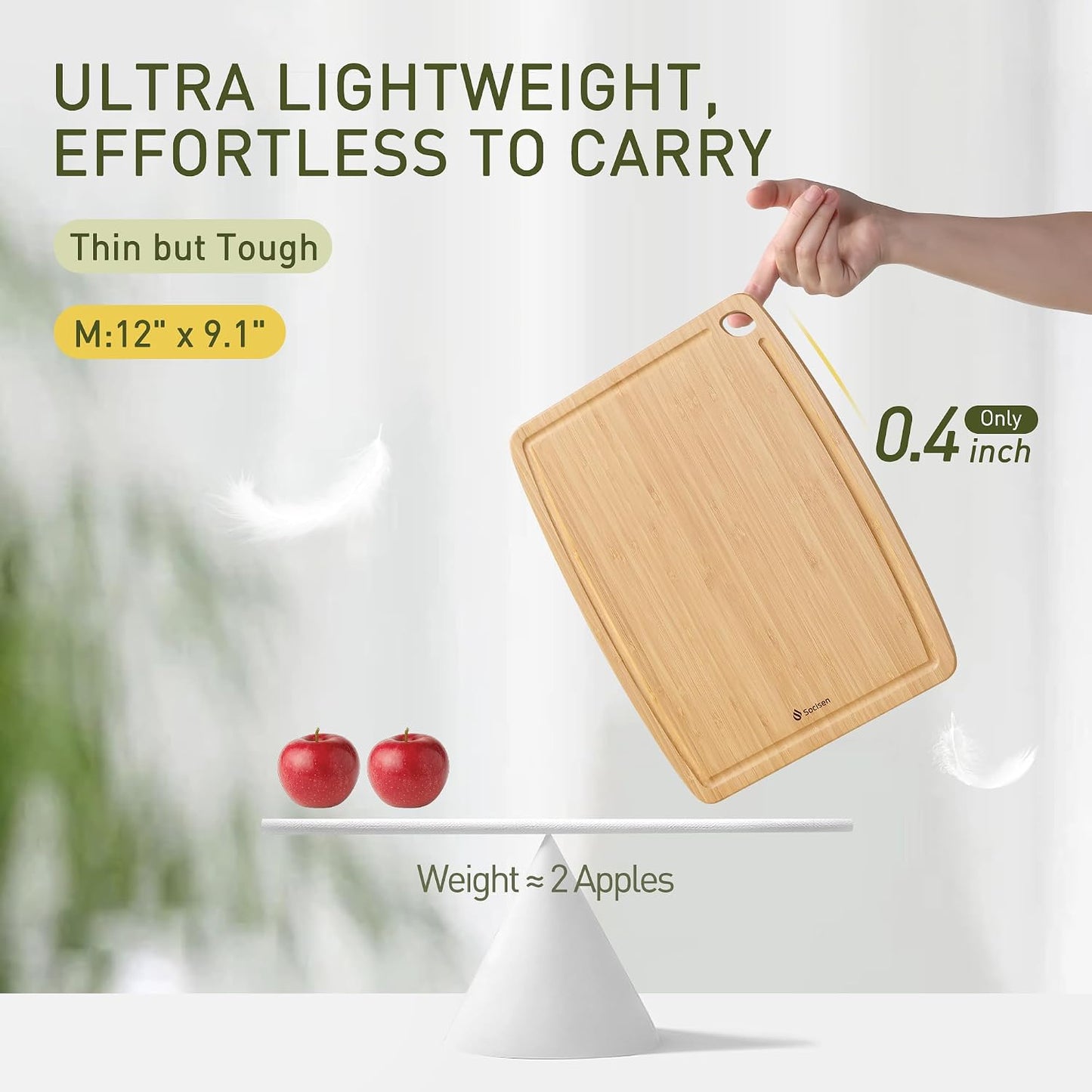Lightweight Durable Bamboo Cutting Board Set with Non-Slip Feet, Wood Cutting Board for Busy Kitchen, Easy Clean Wooden Chopping Boards with Juice Groove Best House Warming Gift Set of 3 (S+M+L)