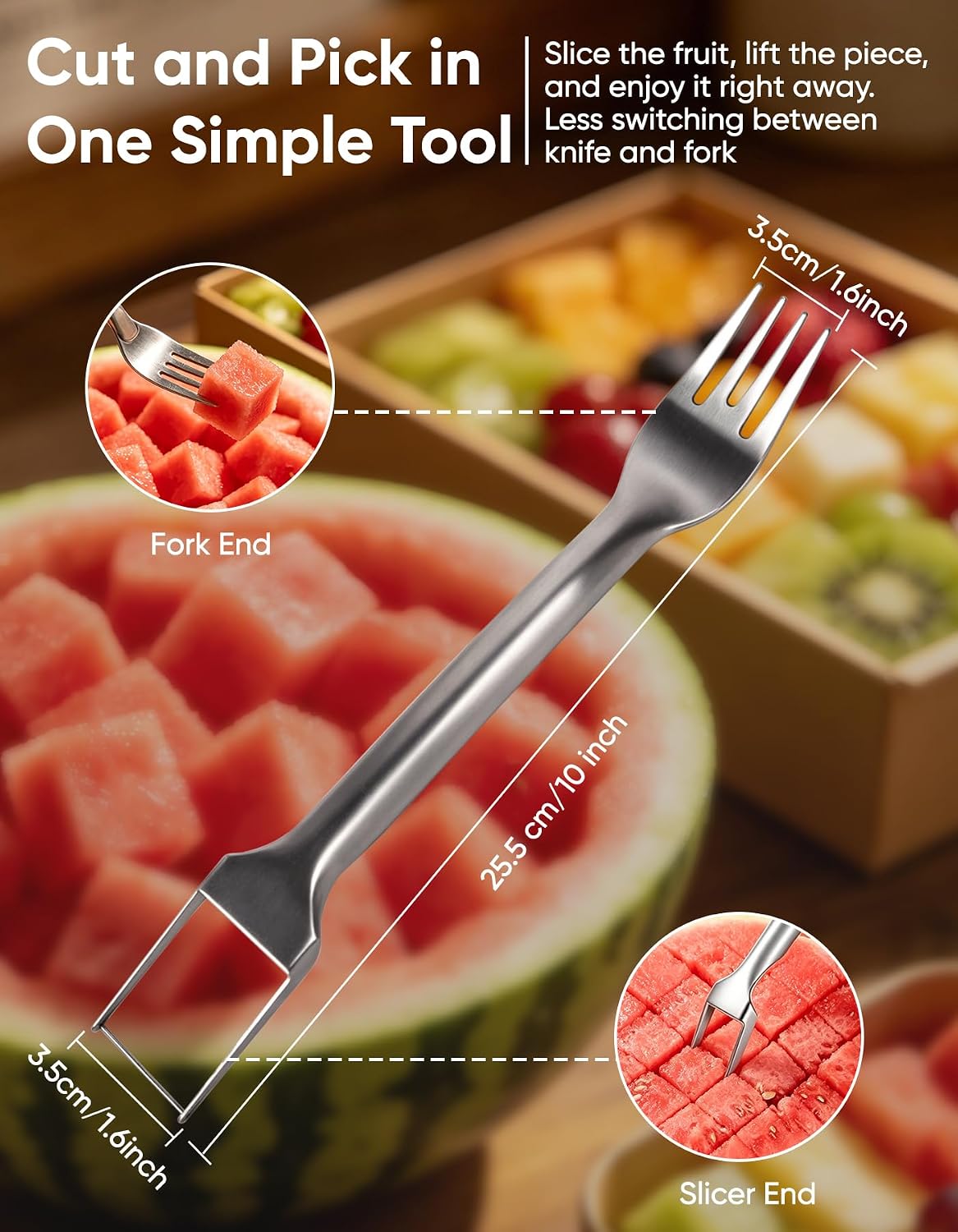 Watermelon Slicer Fork, Fruit Cutter for Bite-Sized Pieces