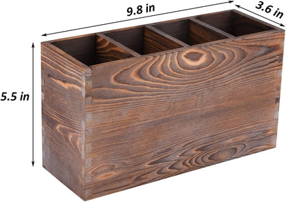 WuGeShop Wood Cutlery Caddy, Kitchen Utensil Organizer with 4 Compartments, Silverware Storage Kitchen Countertop Flatware Organizer