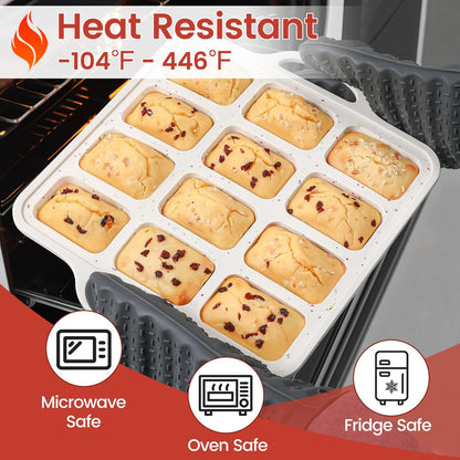CAKETIME Silicone Muffin Pan - Cupcake Pan, Mini Loaf Pan Silicone Baking Molds Food Grade 3-Pack