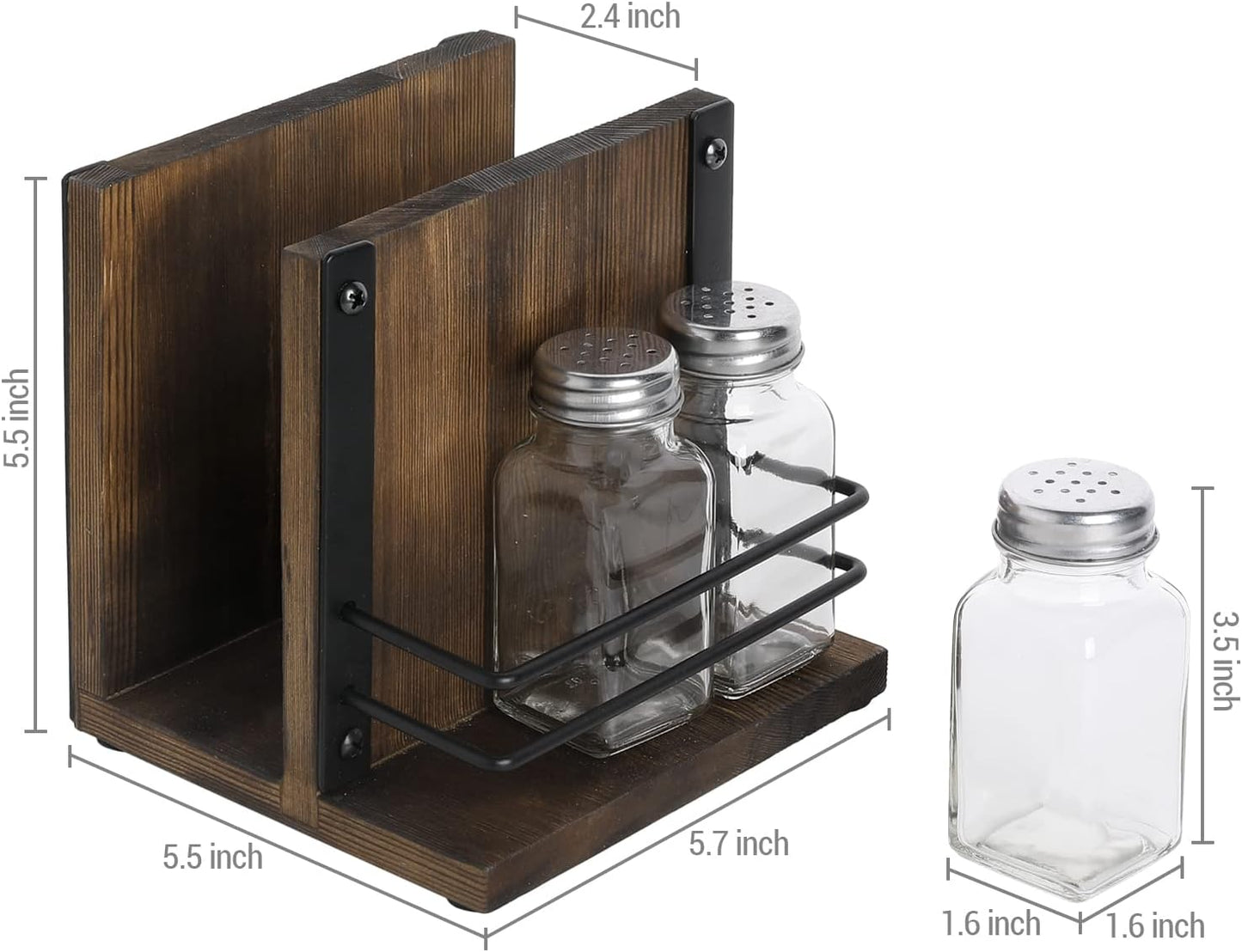 MyGift 2-in-1 Acrylic Napkin Holder with Salt and Pepper Shakers, Metal Vintage Scrollwork Dinner Table Paper Towel Condiment Holder with Rustic Solid Wood Base (Premium Clear Acrylic)