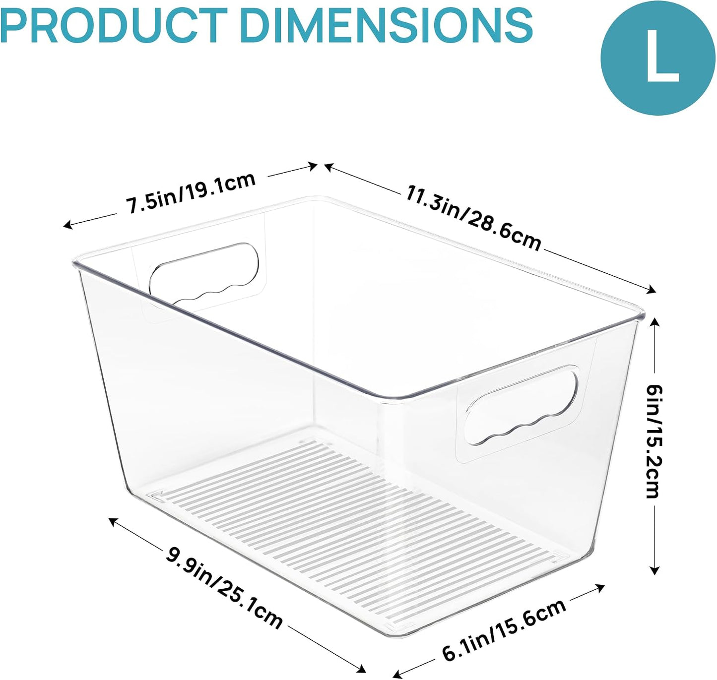 Vtopmart Clear Plastic Storage Bins, 6 PCS Pantry Organizer Bins with Handle for Refrigerator, Fridge, Cabinet, Kitchen, Countertops, Cupboard, Freezer Organization and Storage, Large