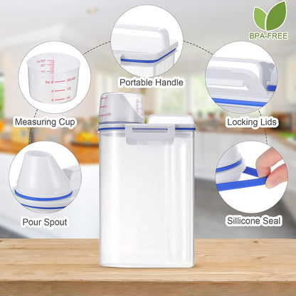 Cereal Containers Set 4 Pcs Airtight Food Storage Container with Measuring Cup Dispenser Plastic Storage Containers with Lids for Rice Oatmeal Flour Grain & Pet Cat Dog Food Container, 2.5 L