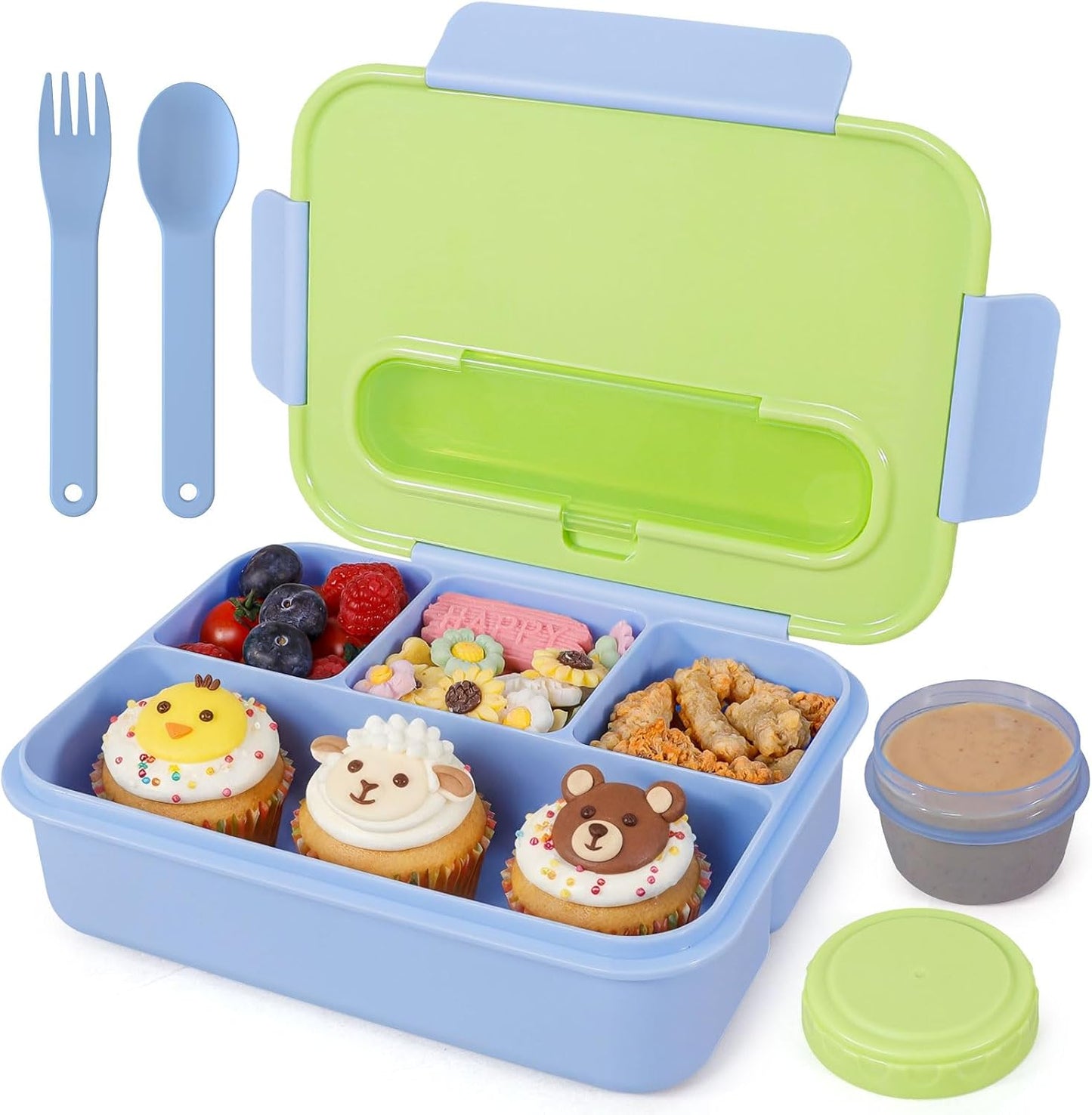 Caperci Bento Box for Kids - 50oz Larger Lunch Box Containers for Kids, Reinforced Leakproof, Built-in Sauce Cup, Utensils, 4 Compartments, BPA-Free Microwave & Dishwasher Safe (Lavender Pop)